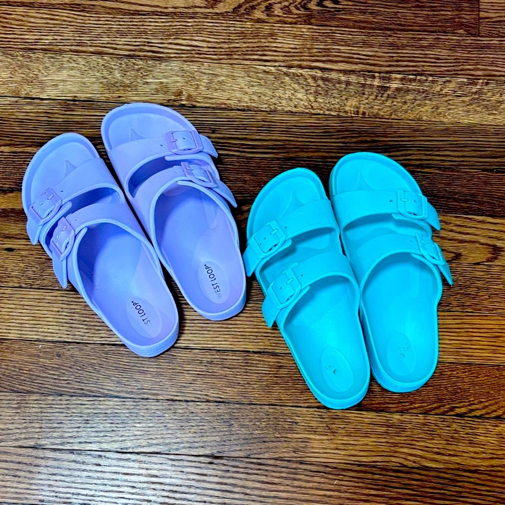 Slide Sandals - Lavender and Teal